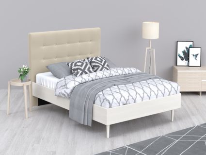 Кровать Арско Альмена Беленый дуб/Велюр Grace 01 180х200