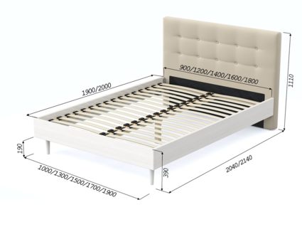 Кровать Арско Альмена Беленый дуб/Велюр Grace 01 180х200