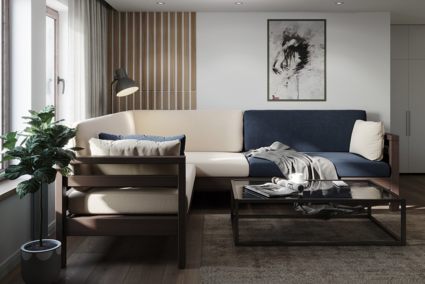 Диван Арско Домино угловой трехместный сине-бежевый Длина 244 см